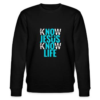 Jesus Christus - Stanley/Stella Unisex Bio-Sweatshirt CHANGER  - Schwarz - Vorne - Nik (191cm) & Marisol (170cm)