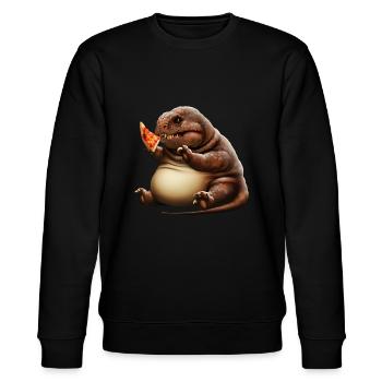 Pizza liebender Dinosaurier - Stanley/Stella Unisex Bio-Sweatshirt CHANGER  - Schwarz - Vorne - Nik (191cm) & Marisol (170cm)