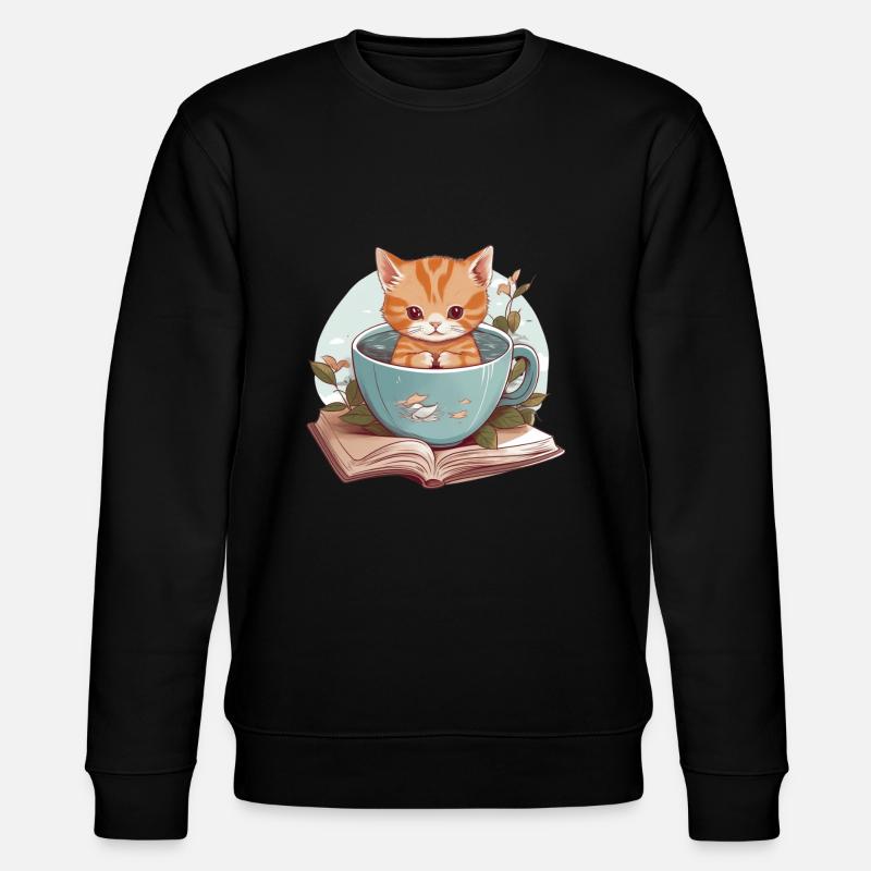 niedliche Katze in Tasse - Stanley/Stella Unisex Bio-Sweatshirt CHANGER  - Schwarz