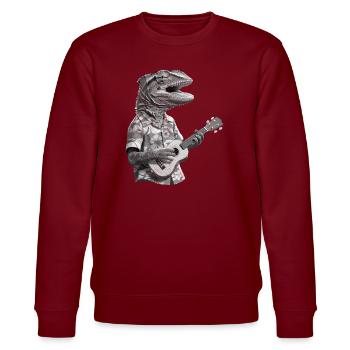 Chamäleon spielt Ukulele schwarz-weiß - Stanley/Stella Unisex Bio-Sweatshirt CHANGER  - Burgunderrot - Vorne - Nik (191cm) & Marisol (170cm)