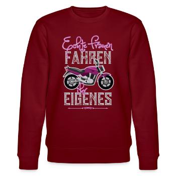 Frauen und ihr Motorrad - Stanley/Stella Unisex Bio-Sweatshirt CHANGER  - Burgunderrot - Vorne - Nik (191cm) & Marisol (170cm)