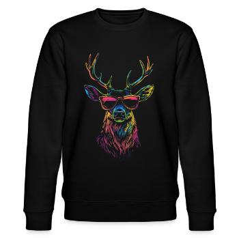 Hirsch mit Sonnenbrille im Regenbogenfarbe - Stanley/Stella Unisex Bio-Sweatshirt CHANGER  - Schwarz - Vorne - Nik (191cm) & Marisol (170cm)