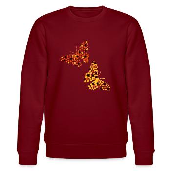 3 Farbschmetterlingsentwurf - Stanley/Stella Unisex Bio-Sweatshirt CHANGER  - Burgunderrot - Vorne - Nik (191cm) & Marisol (170cm)