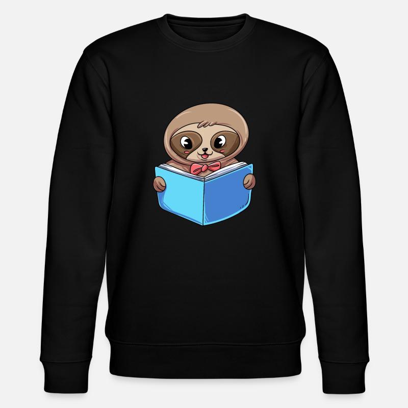 Sloth Reading Book - Stanley/Stella CHANGER Unisex Organic Sweatshirt - black
