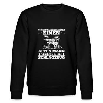 Schlagzeug Alter Mann Musiker Schlagzeuger - Stanley/Stella Unisex Bio-Sweatshirt CHANGER  - Schwarz - Vorne - Nik (191cm) & Marisol (170cm)