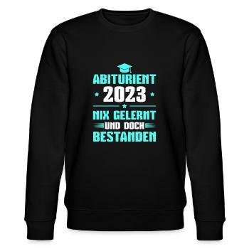 Abitur 2023 Matura Bestandene Abschlussprüfung - Stanley/Stella Unisex Bio-Sweatshirt CHANGER  - Schwarz - Vorne - Nik (191cm) & Marisol (170cm)
