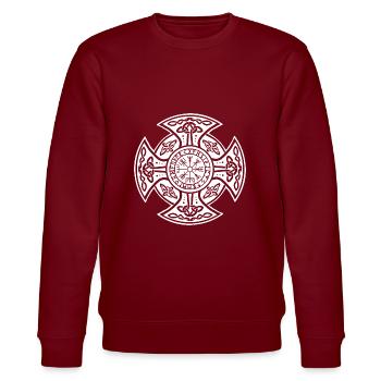 Cross runes white - Stanley/Stella CHANGER Unisex Organic Sweatshirt - burgundy - Front - Nik (191cm) & Marisol (170cm)