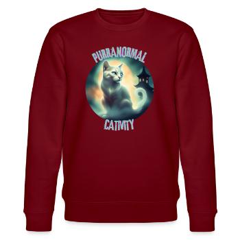 PURRANORMAL CATIVITY. - Stanley/Stella CHANGER Unisex Organic Sweatshirt - burgundy - Front - Nik (191cm) & Marisol (170cm)