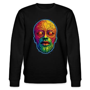Trippy psytrance Face - Surrealismus für dein Goa - Stanley/Stella Unisex Bio-Sweatshirt CHANGER  - Schwarz - Vorne - Nik (191cm) & Marisol (170cm)