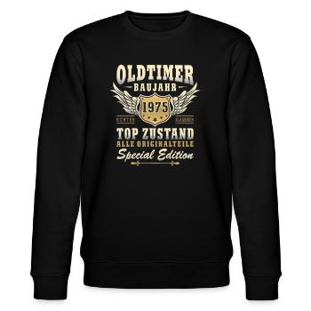 50. Geburtstag Oldtimer 50 Jahre 2025 Geschenkidee - Stanley/Stella Unisex Bio-Sweatshirt CHANGER  - Schwarz - Vorne - Nik (191cm) & Marisol (170cm)
