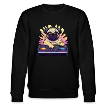 Mops Hund DJ Geschenkidee - DJ Hund - Stanley/Stella Unisex Bio-Sweatshirt CHANGER  - Schwarz - Vorne - Nik (191cm) & Marisol (170cm)