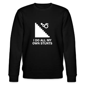 Lustiges Rollstuhl Shirt - Stanley/Stella Unisex Bio-Sweatshirt CHANGER  - Schwarz - Vorne - Nik (191cm) & Marisol (170cm)