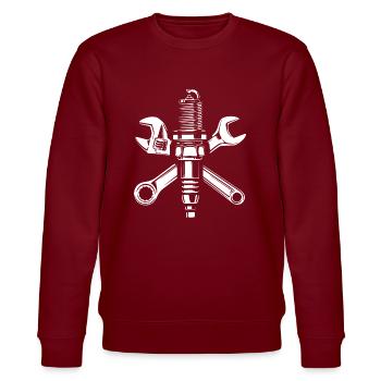 Screwdriver - Garage - Spark plug and keys - Stanley/Stella CHANGER Unisex Organic Sweatshirt - burgundy - Front - Nik (191cm) & Marisol (170cm)