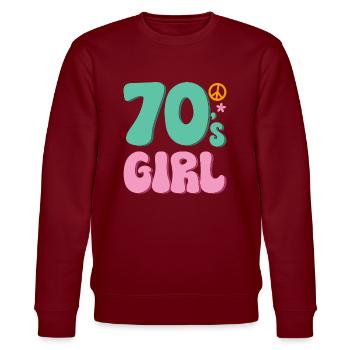 70er Jahre Mädchen 70s Girl Hippie - Stanley/Stella Unisex Bio-Sweatshirt CHANGER  - Burgunderrot - Vorne - Nik (191cm) & Marisol (170cm)