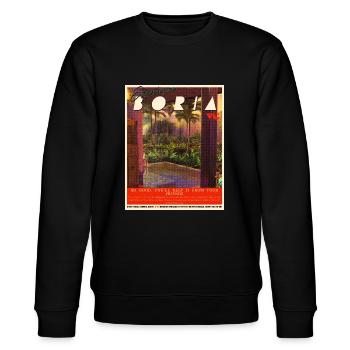 Vaporwave scenery fictional retro travel brochure - Stanley/Stella CHANGER Unisex Organic Sweatshirt - black - Front - Nik (191cm) & Marisol (170cm)