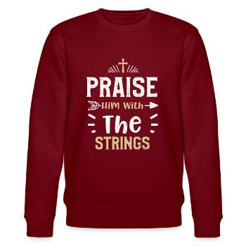 Praise Him With The Strings - Stanley/Stella Unisex Bio-Sweatshirt CHANGER  - Burgunderrot - Vorne - Nik (191cm) & Marisol (170cm)