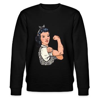 Starke Frau Flexing - Stanley/Stella Unisex Bio-Sweatshirt CHANGER  - Schwarz - Vorne - Nik (191cm) & Marisol (170cm)