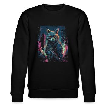 Katze Cyber Cat Katzen Punk - Stanley/Stella Unisex Bio-Sweatshirt CHANGER  - Schwarz - Vorne - Nik (191cm) & Marisol (170cm)