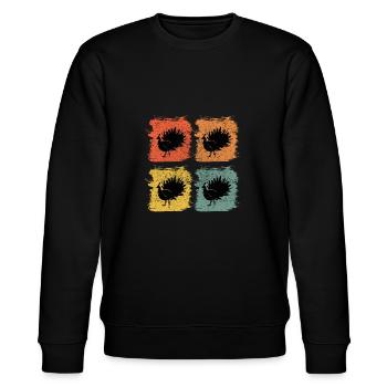Pfau Vogel Tier Retro Pop Art - Stanley/Stella Unisex Bio-Sweatshirt CHANGER  - Schwarz - Vorne - Nik (191cm) & Marisol (170cm)