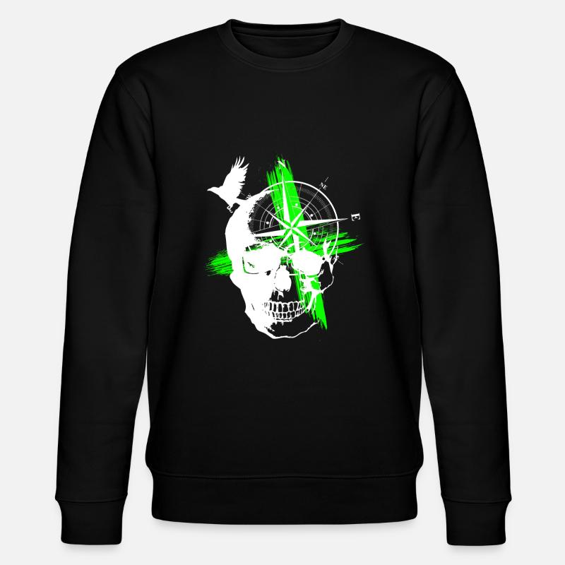 Skull Trash Polka Green - Stanley/Stella CHANGER Unisex Organic Sweatshirt - black