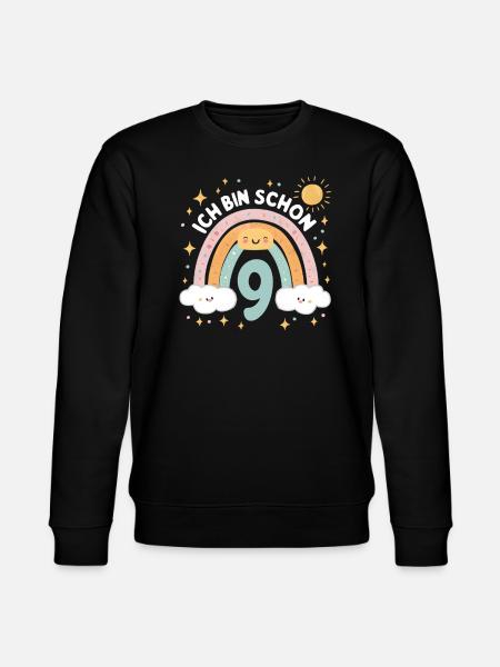 9th Birthday Shirt Rainbow Cloud - Stanley/Stella CHANGER Unisex Organic Sweatshirt - black