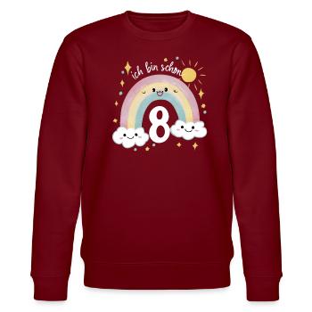 8. Geburtstag Geburtstagsshirt Regenbogen Wolke - Stanley/Stella Unisex Bio-Sweatshirt CHANGER  - Burgunderrot - Vorne - Nik (191cm) & Marisol (170cm)