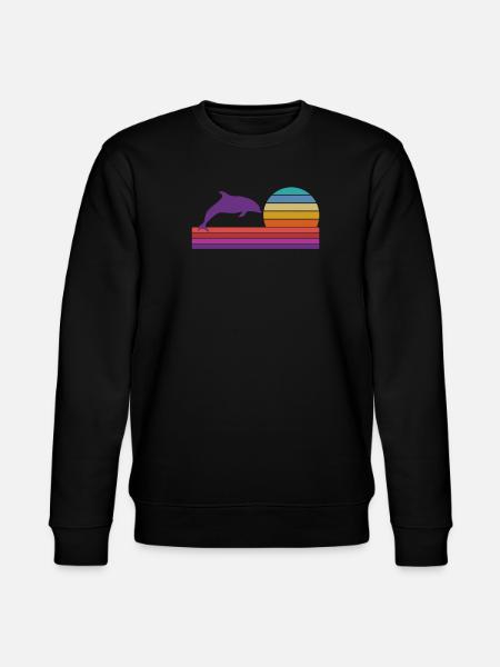 Retro Sunset Dolphin Graphic - Stanley/Stella CHANGER Unisex Organic Sweatshirt - black