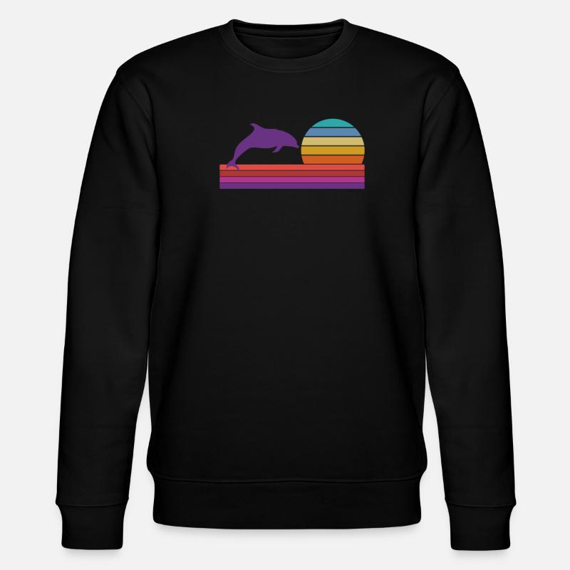 Retro Sunset Dolphin Graphic - Stanley/Stella CHANGER Unisex Organic Sweatshirt - black