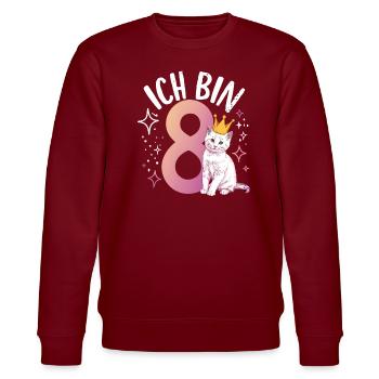 8. Geburtstag Katze Kätzchen Kindergeburtstag - Stanley/Stella Unisex Bio-Sweatshirt CHANGER  - Burgunderrot - Vorne - Nik (191cm) & Marisol (170cm)