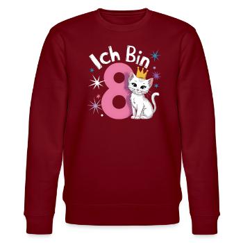 8. Geburtstag Katze Kätzchen Kindergeburtstag - Stanley/Stella Unisex Bio-Sweatshirt CHANGER  - Burgunderrot - Vorne - Nik (191cm) & Marisol (170cm)