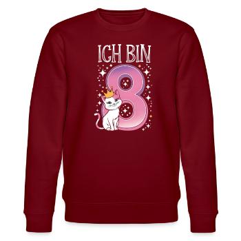 8. Geburtstag Katze Kätzchen Kindergeburtstag - Stanley/Stella Unisex Bio-Sweatshirt CHANGER  - Burgunderrot - Vorne - Nik (191cm) & Marisol (170cm)