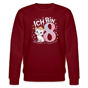 8. Geburtstag Katze Kätzchen Kindergeburtstag - Stanley/Stella Unisex Bio-Sweatshirt CHANGER  - Burgunderrot - Vorne - Nik (191cm) & Marisol (170cm)