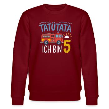 Tatütata Feuerwehr 5. Geburtstag - Stanley/Stella Unisex Bio-Sweatshirt CHANGER  - Burgunderrot - Vorne - Nik (191cm) & Marisol (170cm)