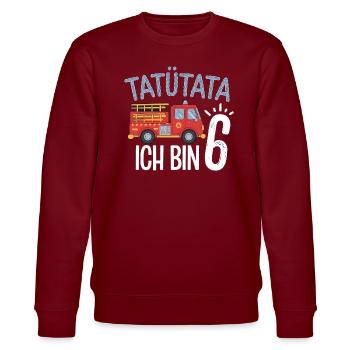 Tatütata Feuerwehr 6. Geburtstag - Stanley/Stella Unisex Bio-Sweatshirt CHANGER  - Burgunderrot - Vorne - Nik (191cm) & Marisol (170cm)