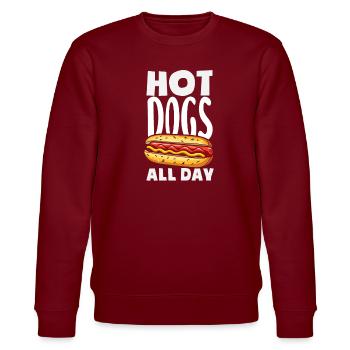 Hot Dogs All Day Enjoyment - Stanley/Stella CHANGER Unisex Organic Sweatshirt - burgundy - Front - Nik (191cm) & Marisol (170cm)