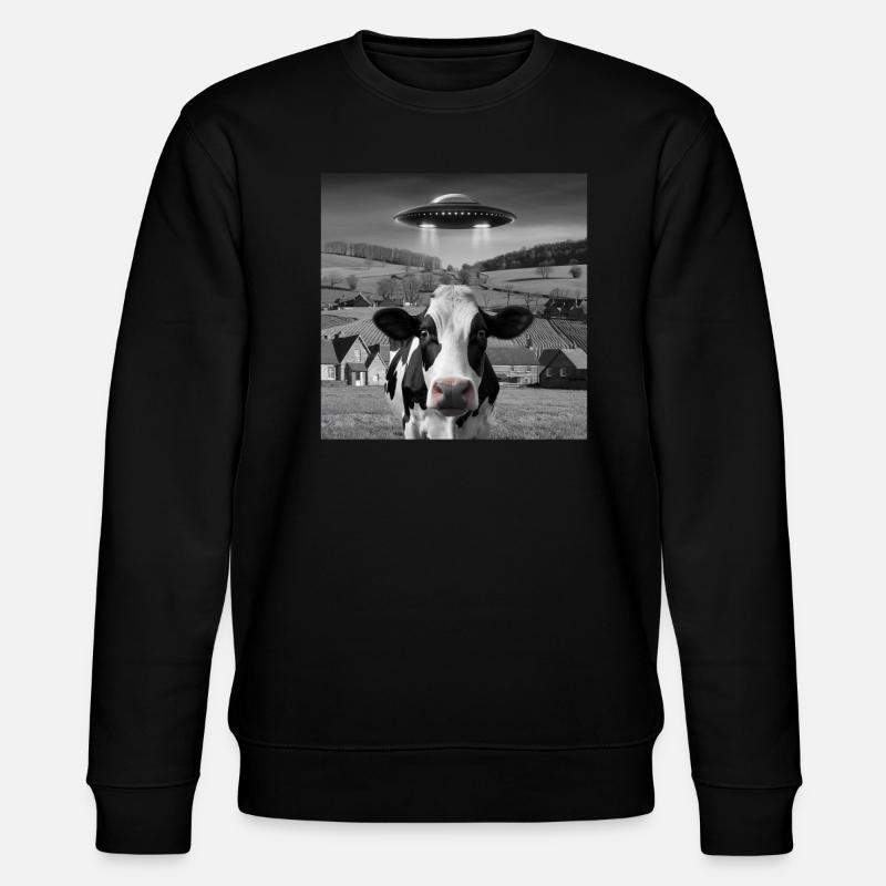 Alien Encounter Cow Selfie - Stanley/Stella CHANGER Unisex Organic Sweatshirt - black