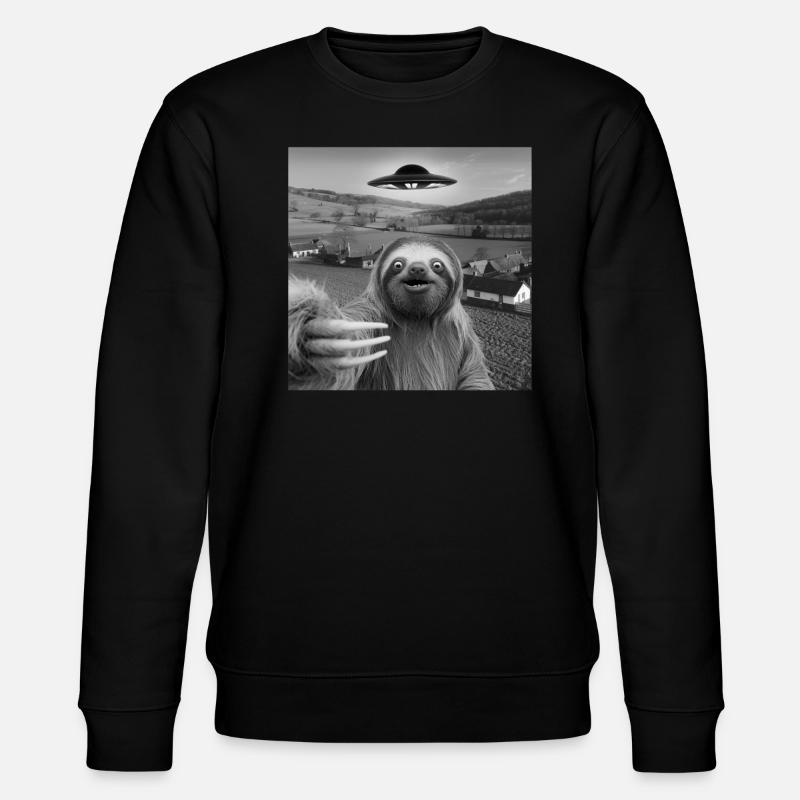 Alien Encounter Sloth Selfie - Stanley/Stella CHANGER Unisex Organic Sweatshirt - black