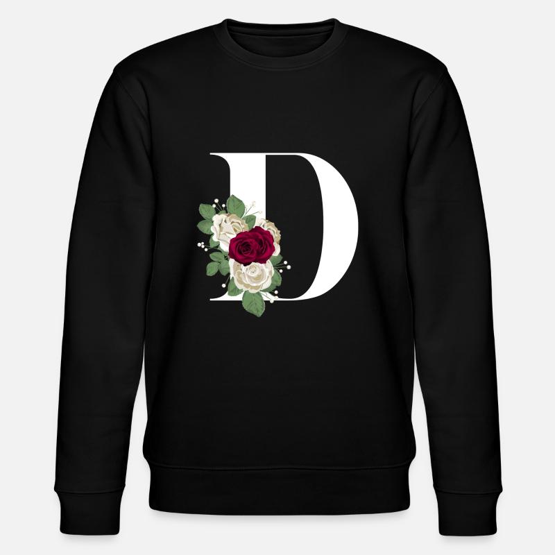 letter D flowered - Stanley/Stella CHANGER Unisex Organic Sweatshirt - black
