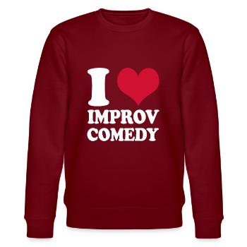 Improvisationstheate I Love Improv Comedy Humor - Stanley/Stella Unisex Bio-Sweatshirt CHANGER  - Burgunderrot - Vorne - Nik (191cm) & Marisol (170cm)