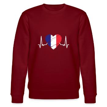 Drapeau de la France Heartbeat Drapeau français - Sweat bio CHANGER Stanley/Stella Unisexe - bordeaux - Devant - Nik (191cm) & Marisol (170cm)