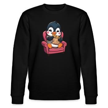 Süßer Pinguin mit Snacks auf Sessel - Stanley/Stella Unisex Bio-Sweatshirt CHANGER  - Schwarz - Vorne - Nik (191cm) & Marisol (170cm)
