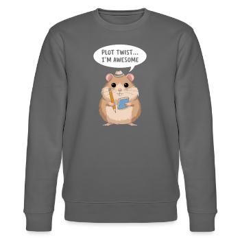 Hamster Autor: Plot Twist... Ich Bin Großartig - Stanley/Stella Unisex Bio-Sweatshirt CHANGER  - Anthrazit - Vorne - Nik (191cm) & Marisol (170cm)