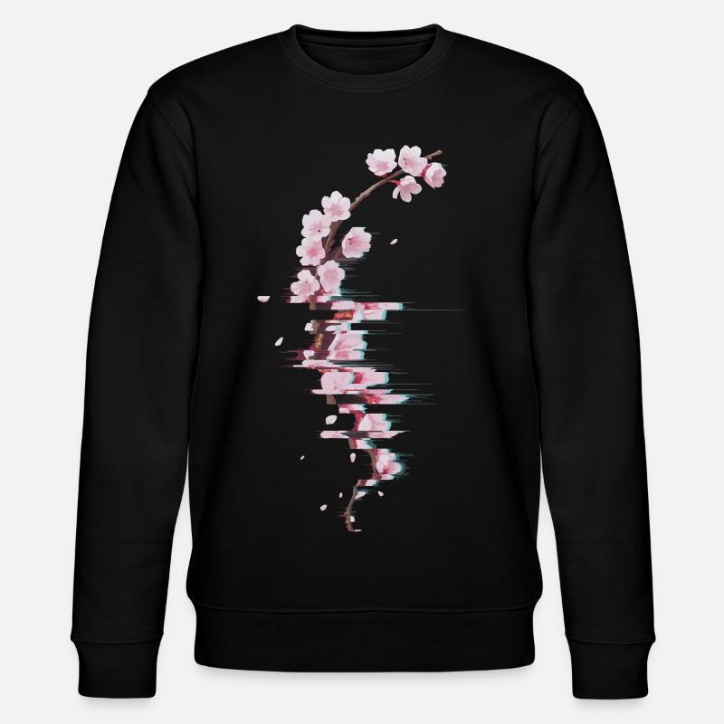 Glitch Kirschblüte moderner Blütenzweig - Stanley/Stella Unisex Bio-Sweatshirt CHANGER  - Schwarz