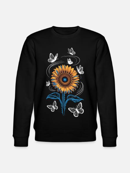 Sonnenblume mit Schmetterlingen  - Stanley/Stella Unisex Bio-Sweatshirt CHANGER  - Schwarz
