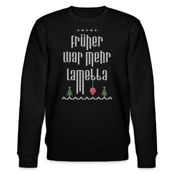 Früher war mehr Lametta, Spruch, Ugly Christmas - Stanley/Stella Unisex Bio-Sweatshirt CHANGER  - Schwarz - Vorne - Nik (191cm) & Marisol (170cm)