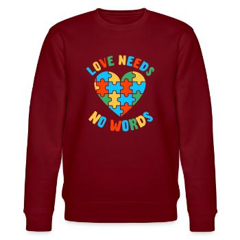 Autismus – Liebe Braucht Keine Worte - Stanley/Stella Unisex Bio-Sweatshirt CHANGER  - Burgunderrot - Vorne - Nik (191cm) & Marisol (170cm)