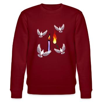 Kerze Trauer Friedenstauben Tauben Trauer Tod Gott - Stanley/Stella Unisex Bio-Sweatshirt CHANGER  - Burgunderrot - Vorne - Nik (191cm) & Marisol (170cm)