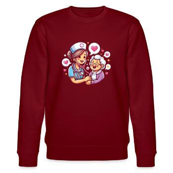 Altenpflegerin - Stanley/Stella Unisex Bio-Sweatshirt CHANGER  - Burgunderrot - Vorne - Nik (191cm) & Marisol (170cm)