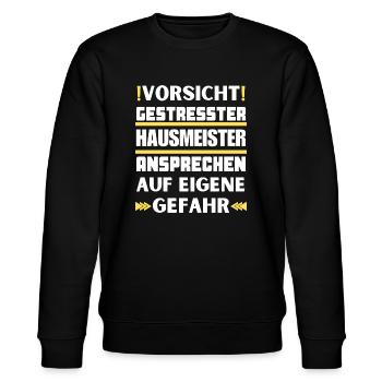 Gestresster Hausmeister nicht ansprechen! - Stanley/Stella Unisex Bio-Sweatshirt CHANGER  - Schwarz - Vorne - Nik (191cm) & Marisol (170cm)