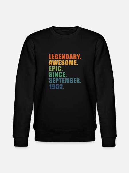 70th Birthday, September 1952, 70 Year Anniversary - Stanley/Stella CHANGER Unisex Organic Sweatshirt - black